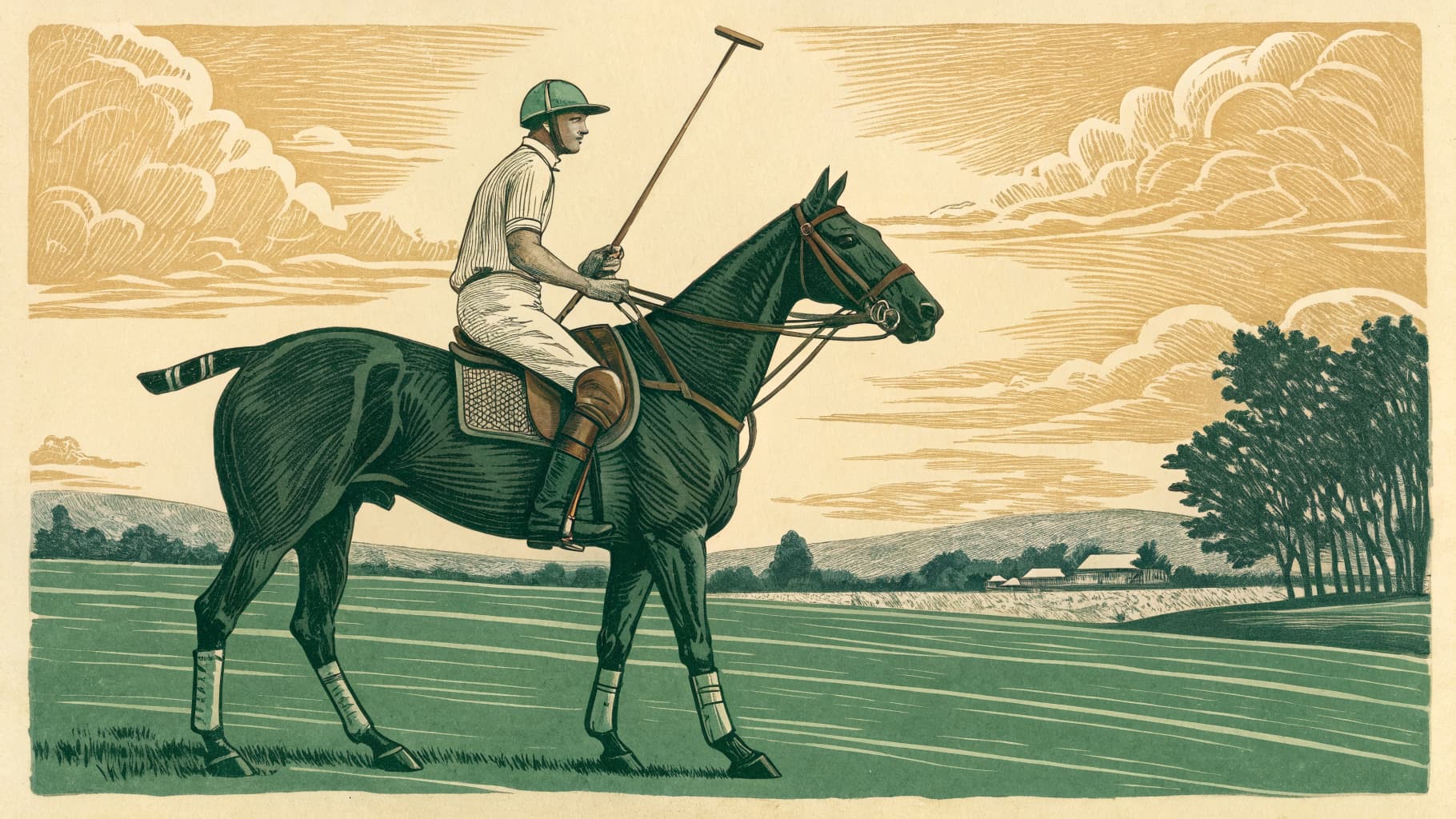 Heritage engraving of a mounted polo player